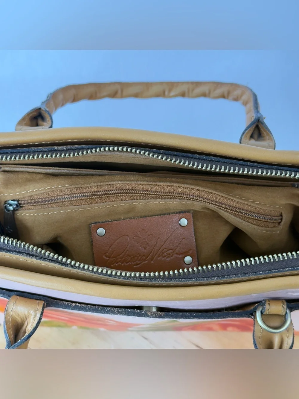 Patricia Nash Paris Genuine Leather Small Satchel Watercolor Painting Crossbody